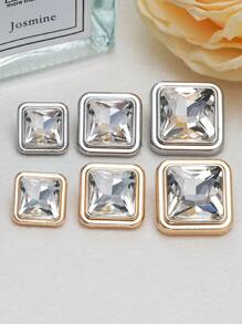 8 pièces/set Boutons carrés en métal avec faux cristaux et pierres précieuses, polyvalents pour chemises, cardigans, pulls, vestes, décoration, artisanat DIY, couture, bijoux, sacs