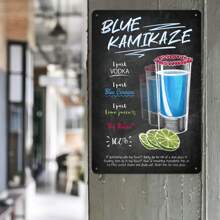 1PC Blue Kamikaze Drink Recipe Tin Sign, Vintage Chalkboard Art, Cocktail Recipe Design, 8x12 Inches/ 20x30 Cm - 8x12inch/20x30cm-1pc - View 2