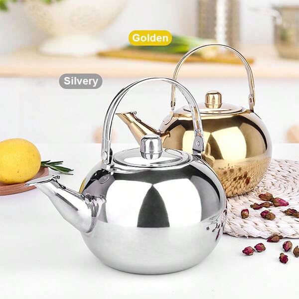 1 pièce Bouilloire à thé sifflante en acier inoxydable, argenté, avec infuseur à thé intégré, sans fuite, théière pour cuisinière électrique, magnétique et à gaz, usage domestique et commercial
