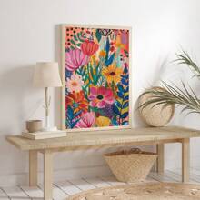 1pc Pink Floral Wall Art, Botanical Canvas Oil Painting, Pastel Blue Flower Poster, Colorful, Suitable For Bedroom, Living Room, Dorm, Farmhouse Decor, Framed Or Unframed - Multicolor - View 4