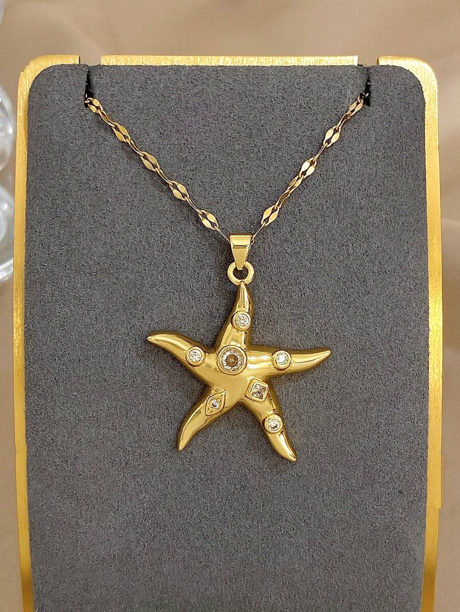 1 件海星吊坠项链女士可爱不锈钢链颈链日常派对珠宝礼物母亲节