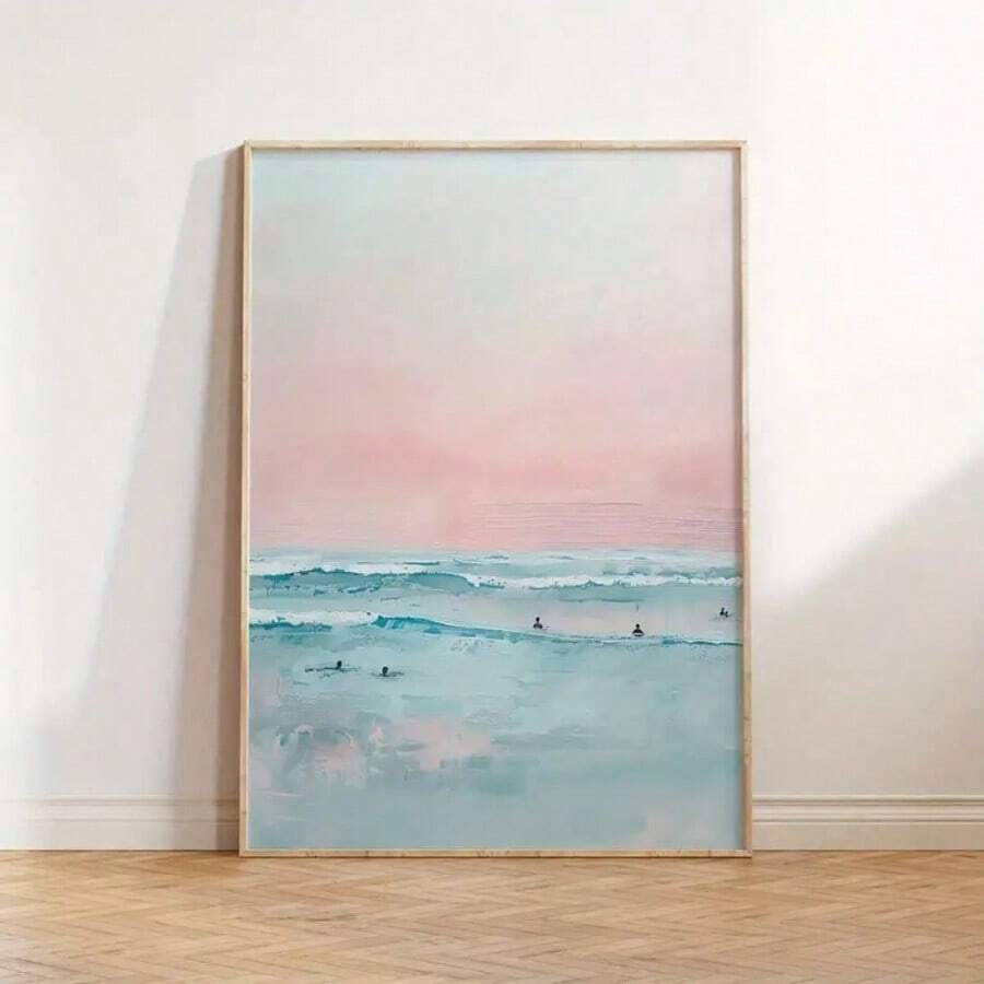 1 bức tranh in canvas sóng biển bình minh không khung - Nghệ thuật treo tường hiện đại về bãi biển cho phòng khách, phòng ngủ hoặc trang trí văn phòng - Áp phích vải lanh dọc với bảng màu phấn nhẹ nhàng, tác phẩm nghệ thuật treo trong nhà nhẹ và đa năng, trang trí theo chủ đề bãi biển - Nhiều màu - Xem 1