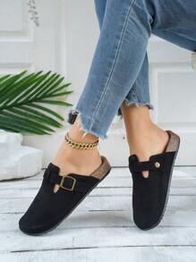 2025 Spring/Summer New Fashion Women Cute Comfortable Thick Sole Sandals, Women Elegant Flat Sandals, Resort Style Beach Shoes, Slip-On Flat Shoes, Suitable For Dresses, Beach Or Apartment, Black, White, Khaki, Brown, Coffee, Beige, Formal Shoes, Holiday Sandals, Bohemian Style Beach Walking Shoes, Flat Loafers, Thick Sole Flat Sandals - Black - View 5