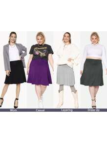 STRETCH IS COMFORT Women's And Plus Size Knee Length Ruched Waist Flowy Skirt - 藍綠色 - 查看 7