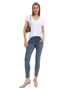 Yeeloon Women's Summer Lotus Sleeve Top Pleated Short Sleeve V-Neck T-Shirt Casual Loose