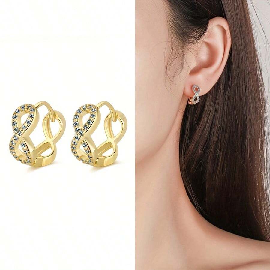 Women's Hypo-Allergenic Hoop Earrings, Gold Color Cubic Zirconia Infinite Earrings, Classic Minimalist Fashion Earrings, Birthday Gift