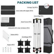 CAROMA Cenador plegable impermeable de 3 x 3 pulgadas con 4 paredes laterales, fácil instalación, cenador portátil para jardín al aire libre con 4 sacos de para fiestas, festivales y mercados, color negro.