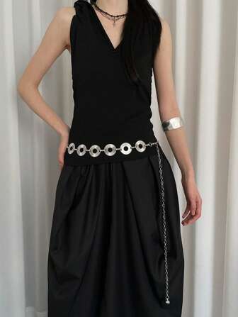 1 件女士银色空心圆形简约百搭腰链