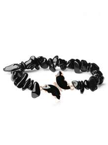 YAUKIA 1 pieza Pulsera de cristales curativos con mariposa, energía de amatista, citrino, aventurina verde, labradorita, brazalete con dije - Joyería de piedras preciosas hecha a mano para mujeres