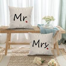 2pcs 45cmx45cm Mr & Mrs Single Sided Printed Throw Pillow Case Set - Multicolor - View 8