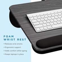 Lap Table With Wrist Rest, Mouse Pad And Phone Holder - Gray Wood Grain - Fits Laptops Up To 15.6 Inches Tall
