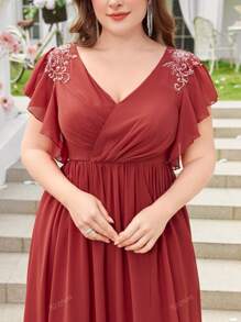 Chiffon Minimalist Sexy V-Neck Plus Size Cocktail Dress For Prom, Wedding,Party Dress,Gown,Formal,Evening,Wedding Guest