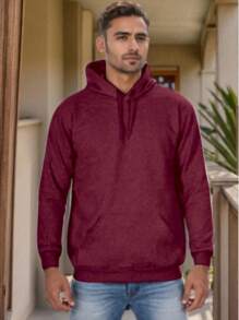 Men's Sweatshirts Plain Flannel Kangaroo Top Cold Hooded - Purple - View 3