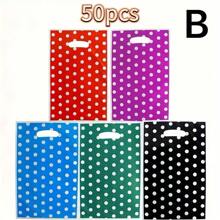 50 sacs cadeaux à pois circulaires, imperméables, réutilisables, convenant pour les fêtes, les anniversaires, les fêtes, les banquets, les événements de remise de cadeaux, Thanksgiving, Noël, sacs en plastique portables, emballage, Fête des Mères, Jour de l'Indépendance, Graduation