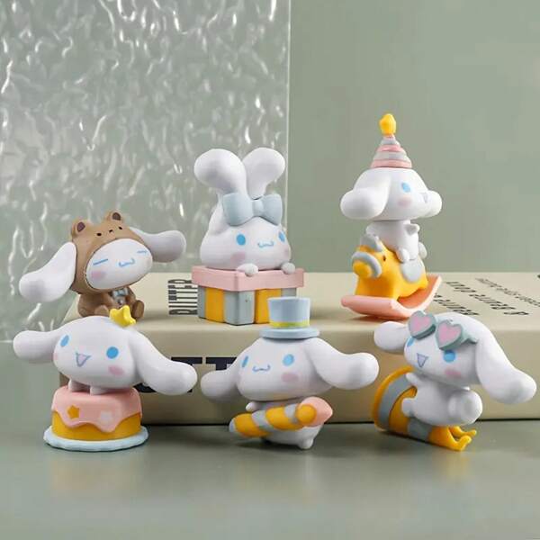 Sanrio 3 peças Sanrio Cinnamoroll Figuras Decorativas - Adoráveis Figuras de Coelho de Desenho Animado com Roupas Únicas, Perfeitas para Decoração de Casa, Escritório, Presentes de Festa | PVC Durável, Não Necessita de Bateria, Cor/Estilo Aleatório