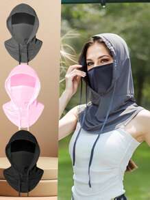1pc Unisex Ice Silk Sun Shield Balaclava Hat - UV-Resistant Full Face Cover For Cycling - Breathable, Seamless & Adjustable Neck Gaiter Scarf With Drawstring, Outdoor Motorcycle Riding Bicycle Fishing Headgear Hat With Hanging Ears, Sunscreen Face Mask For Women, Cycling Hood For Men - Multicolor - View 1