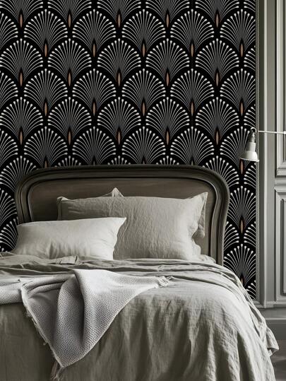 Zwart Wit Art Deco Inspired Bloemen Removable Wallpaper Moderne Peel Stick Adhesive Wand Mural Roll 17.7" 78.7" 118.1" Room Home Bathroom Kitchen Living Paper Stickers Ho Bedroom ation Stuff Wallpapers view 4