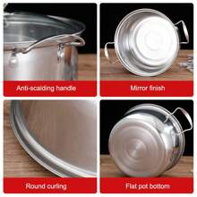 3X Induction Non Stick Stainless Steel Cookware Cooking Pot Pan With Lids Set UK - Silver - View 5