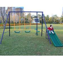KLB Sport Metal Swing Set Outdoor With Slide, Seesaw Play Set For Kids - Green - View 2