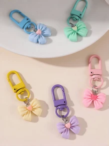5pcs Colorful Spring-Themed Macaron Bow Metal Spinning Keychains, Cute Cartoon Design