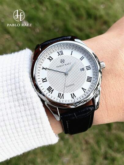  Pablo Raez 1pc Casual Men Watch Fashion Wristwatches For Man Stainless Steel Silver Non Tarnish Color Luxury Original Charming Black Soft Microfiber Leather Bracelets Chain Superior Sense Roman Numeral Scales With Date 50M Waterproof Top Brand New AAA Quality Male Quartz Wristwatch Sports Elegant Clock Nice Gifts For Friend Or Family Father Presents Fit For Daily Life/Work/Party Decorations Dress Watch Birthday Gift Reloj Graduation Wedding Present