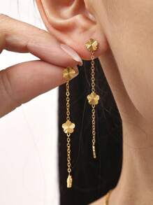 1pc Dainty Stainless Steel Gold Plated Heart Pendant Necklace For Women - Small Flower Necklace - View 4