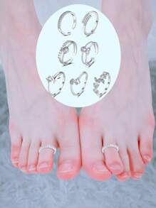 Toe Rings For Women Adjustable Toe Rings Open Cuff Toe Rings CZ Daisy Moonstone Ring Band Rings Beach Foot Jewelry - Silvery - View 4