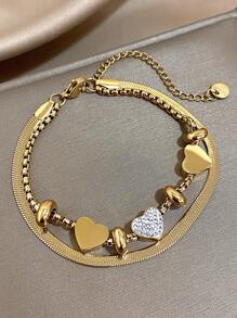 1 件夏季海滩不锈钢心形吊坠手链，适合女士女孩情侣，金色/银色防过敏不锈钢手链，海滩珠宝，浪漫珠宝，波西米亚风假日旅行派对礼物，情人节周年纪念礼物创意， - 彩色 - 查看 3