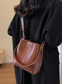 High-End Versatile Bucket Bag, Fashionable Solid Color Shoulder Bag, Retro Niche Design, Women's Shoulder Bag, Suitable For Work, Commuting, Daily Outings, Shopping And Dates - Brown - View 4