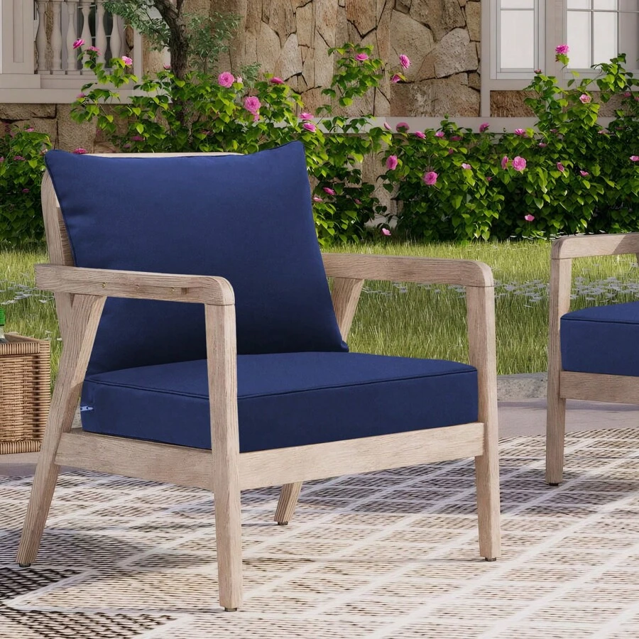 Outdoor Seat Cushion Set Waterproof & Fade-Resistant Patio Chair Cushions With Removable Cover, Deep Seat & Back Cushion Outdoor Patio Furniture Non-Slip Straps & Handle For Garden, Deck, Porch, Sofa Chair Cushion Set - 藏蓝色 - 查看 1