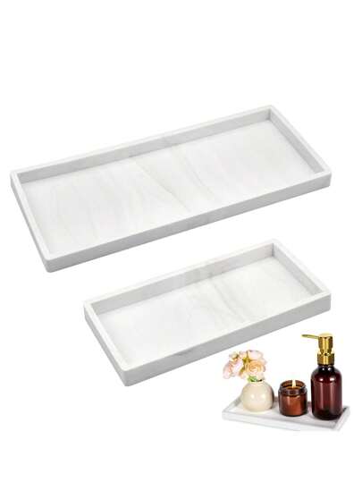 2pcs Marble Bathroom Tray Set, Silicone Material, White Marble Texture, Suitable For Bathroom, Bathtub, Kitchen Sink And Bathroom Silicone Tray