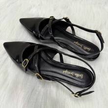 Women's SlingBack Patent Leather Comfortable Casual Flat Sandals With Buckle - 黑色 - 查看 3