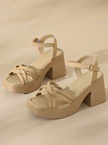 Thick Heel Sandals For Women, New Fashion Summer Casual Comfortable Waterproof Platform Cross Wedge High Heels, Versatile Luxurious Niche Elegant High Heel Sandals, Suitable For Wedding, Party, Beach, Office, Home