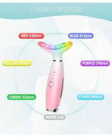 7 Color Neck Face Massager - Facial Massager Tool For Skin Care At Home, Vibrating Face Massager With Thermals, Galvanic Machines White - Pink - View 5