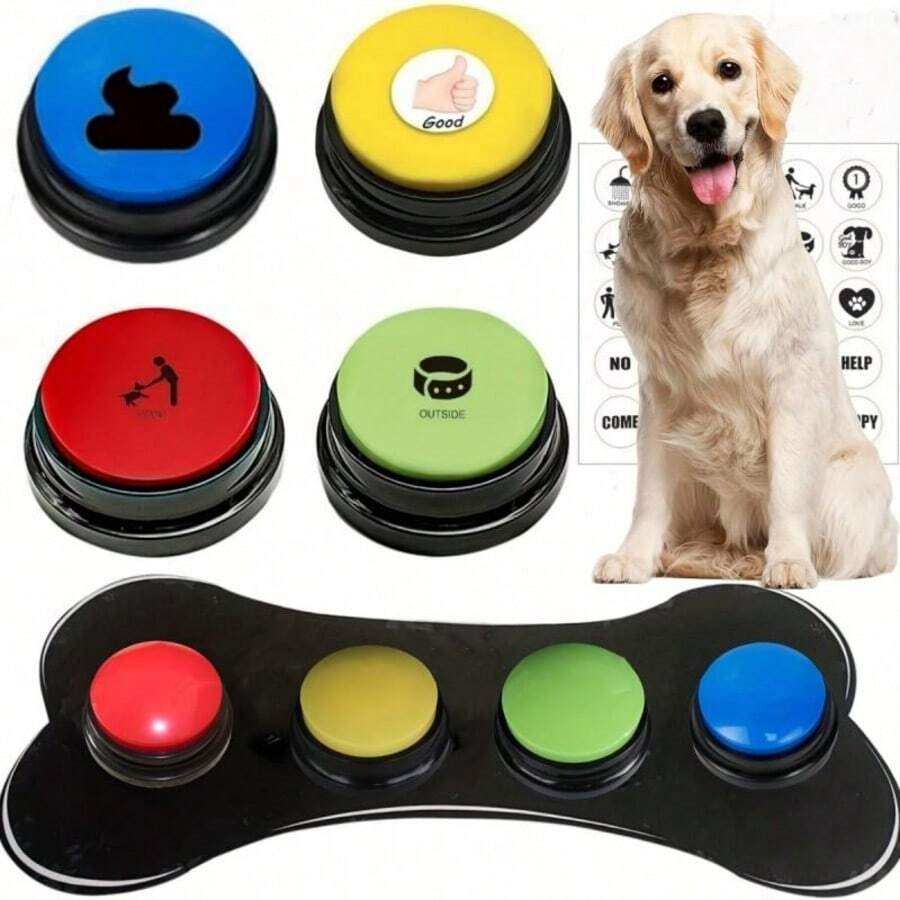 Set de 6 pièces de boutons sonores pour l'entraînement des chiens et l'amour des chiens. Pour les cadeaux aux amateurs de chats/chiens et aux mamans de chiens/chats. Accessoires pour animaux de compagnie avec des autocollants "Amoureux des chiens et mamans de chiens" et "Amoureux des chats et mamans de chats". Aide à l'entraînement idéale pour une communication efficace. Piles non incluses.