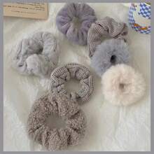 7 件装优质针织卷发带、适合高马尾的毛绒发带、高弹力发带、秋冬发饰 - 彩色 - 查看 10