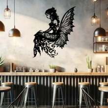 1 pièce sculpture murale en métal de style art déco représentant une fée - décoration murale pour jardin et patio, art mural en silhouette de fer pour salon, balcon, espaces extérieurs