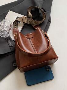 High-End Versatile Bucket Bag, Fashionable Solid Color Shoulder Bag, Retro Niche Design, Women's Shoulder Bag, Suitable For Work, Commuting, Daily Outings, Shopping And Dates - Brown - View 10