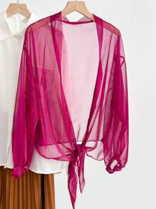 1 peça xale protetor solar decorativo de material chiffon brilhante de cor sólida feminino, cardigan de proteção solar de estilo fofo adequado para primavera, verão, outono, viagens ao ar livre