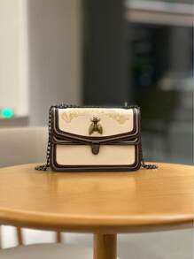 Fashionable Chain Accent Colorblock Women's Crossbody Shoulder Bag