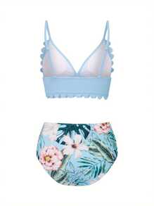 Family Matching Swimsuits Summer 2Piece High Waist Bikini Set Floral Print Ruffle Hem Mommy And Me Mother And Daughter Tankini Set Swimwear Father And Son Matching SwimTrunks Beachwear Bathing Suit - Mom - 查看 7