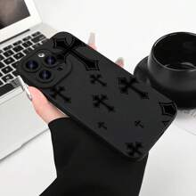 1pc Zwarte Matte Gehard Glazen Camera Lens Beschermer Anti-Val Volledig Scherm Zwart Kruispatroon Telefoonhoesje Compatibel met IPhone 16 Pro Max, 15, 14 Plus, 13, 12, 11 Serie, Geschikt voor Telefoons