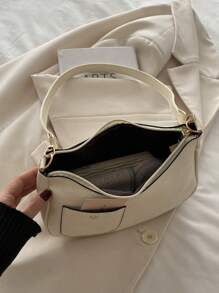 Commuting & Casual Shoulder Bag For Women, PU Leather Street Style Baguette Bag - White - View 10