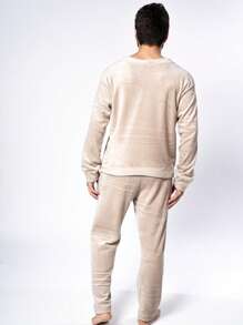 Men's Ultrasoft Long Fleece Pajamas For Cold Winter - Beige - View 7