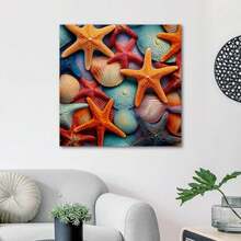 1 Piece Home Decor Wall Framed Canvas Starfish Pattern Home Decor Framed Canvas Wall Art Paintings For Living Room - Canvas Framed Print Wall Artworks Bedroom Decoration Office Wall Decor - Multicolor - View 3