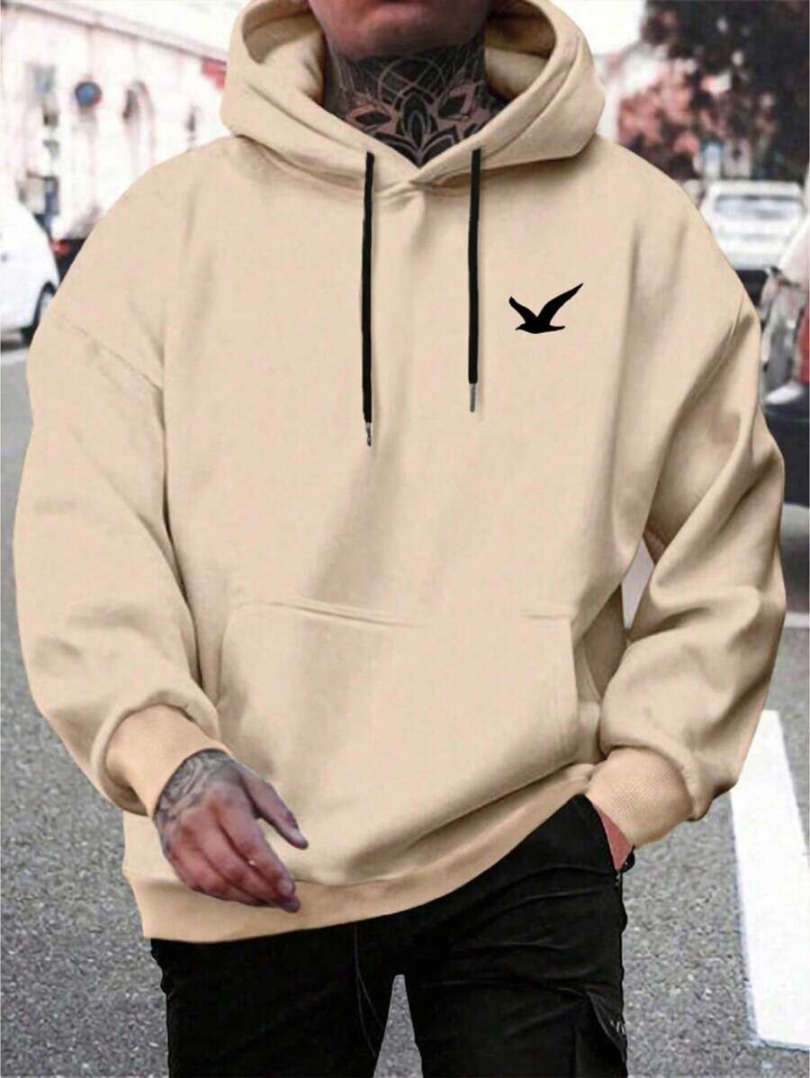 Men's Sweatshirt Kangaroo Sweatshirt Cold Weather Top - Beige - View 1