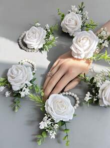 1pc/6pcs Artificial Rose Flower Bride Wrist Corsage Women Hand Flower Wedding Flowers Party Decoration Valentine's Day Accessories - Wrist Flower - View 10