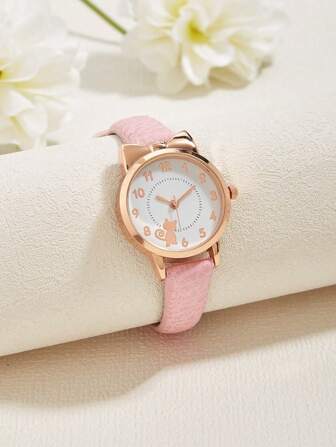 1pc Quartz Watch With Cute Cat Design For Teenagers, Girls & Boys