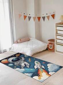 Tappeto da pavimento rettangolare in velluto di cristallo con motivo a astronauta cartoni animati, adatto per studio, soggiorno, camera da letto, cucina, balcone e uso interno/esterno. Facile da pulire, aspetto accattivante, motivo spaziale, colori vivaci, design adorabile ed elegante. Tappeto, decorazione camera da letto, decorazione per la casa, decorazione della stanza, piccolo tappeto, coperta, tappeto da esterno, tappeto da giardino, tappeto per il soggiorno