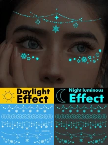 1 件夜光和白墨水夜光原创身体艺术临时纹身贴纸，闪亮星眼设计，闪亮面部和身体防水假纹身，持续 2-5 天，遮盖疤痕，适用于手臂、手腕、肩膀、腿、腰部、颈部、手、胸部、大腿、手指、派对和生日惊喜礼物 - 彩色 - 查看 6